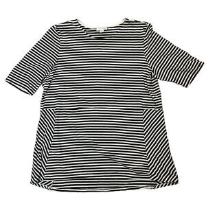 J Jill Medium Top Black White Stripe Short Sleeve Blouse 100% Cotton Classic Tee
